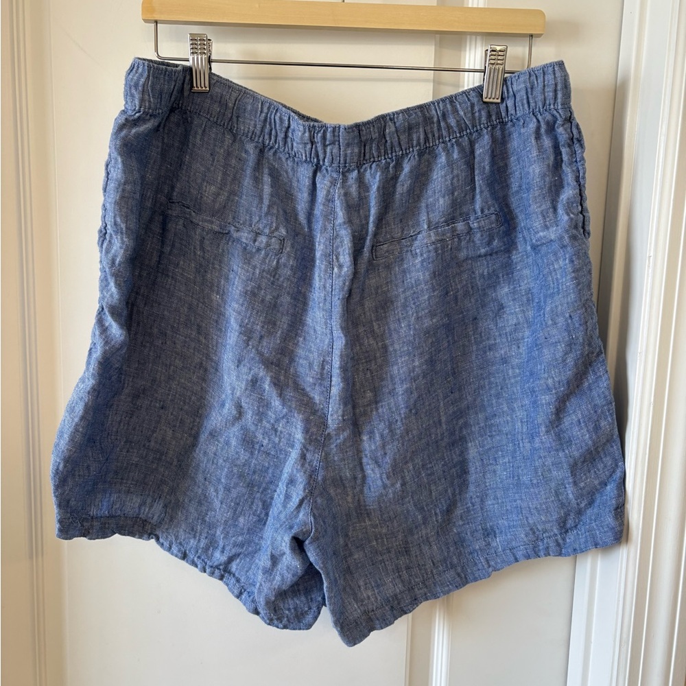 Tahari 1X 100% Linen Pull On Shorts Blue Elastic Waist Drawstring Lightweight - Picture 3 of 4
